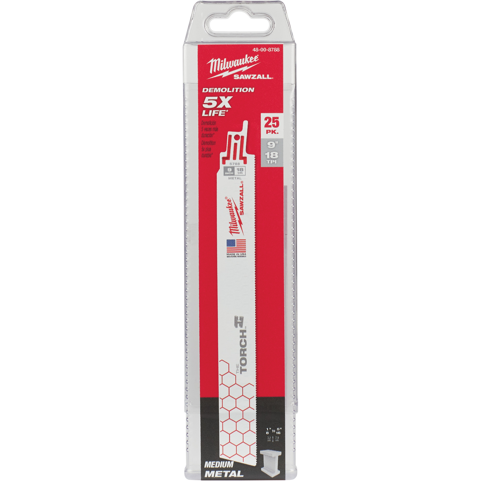 Lames The TorchMC SawzallMD, Bimétal, 18 Dents par pouce, 9" lo x 1" la