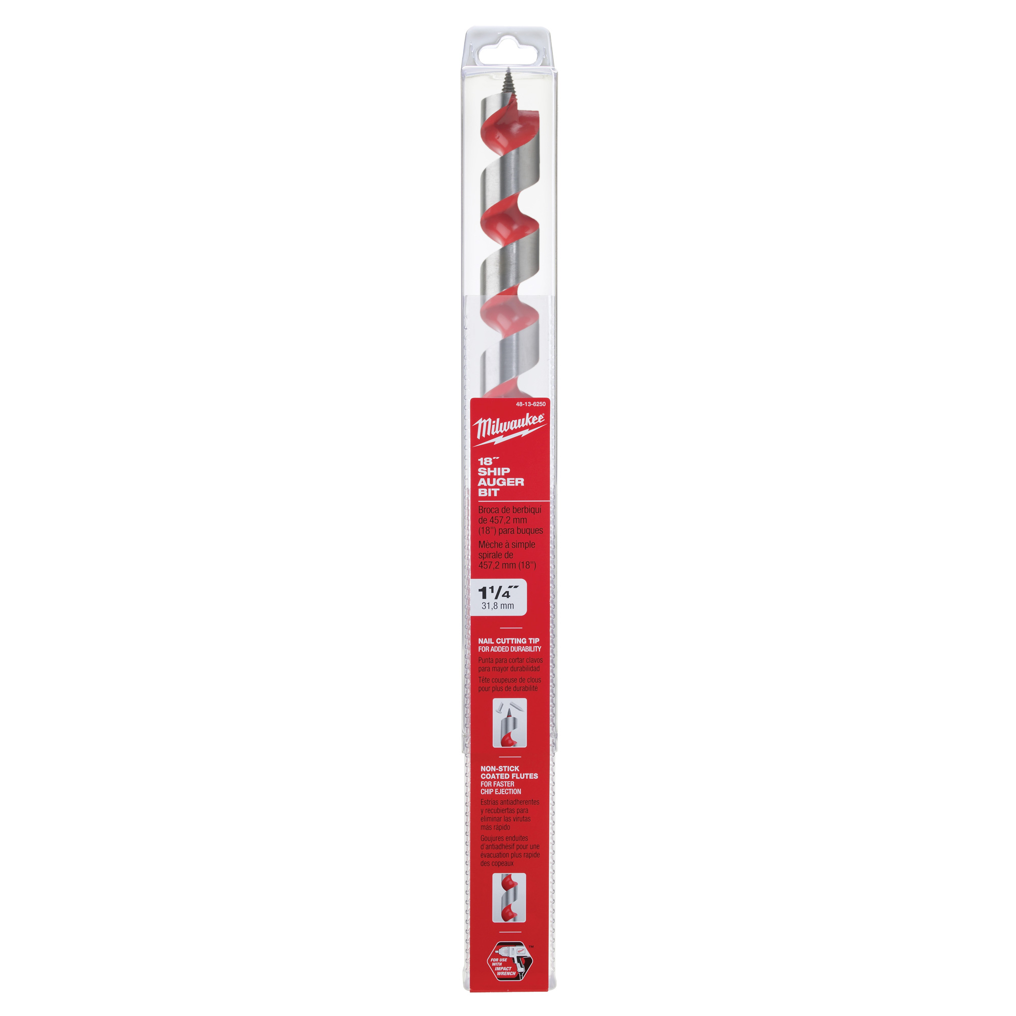 Longue mèche hélicoïdale pour perceuse, Diamètre de 1-1/4", Cannelure 15", Tige 7/16" hexagonal