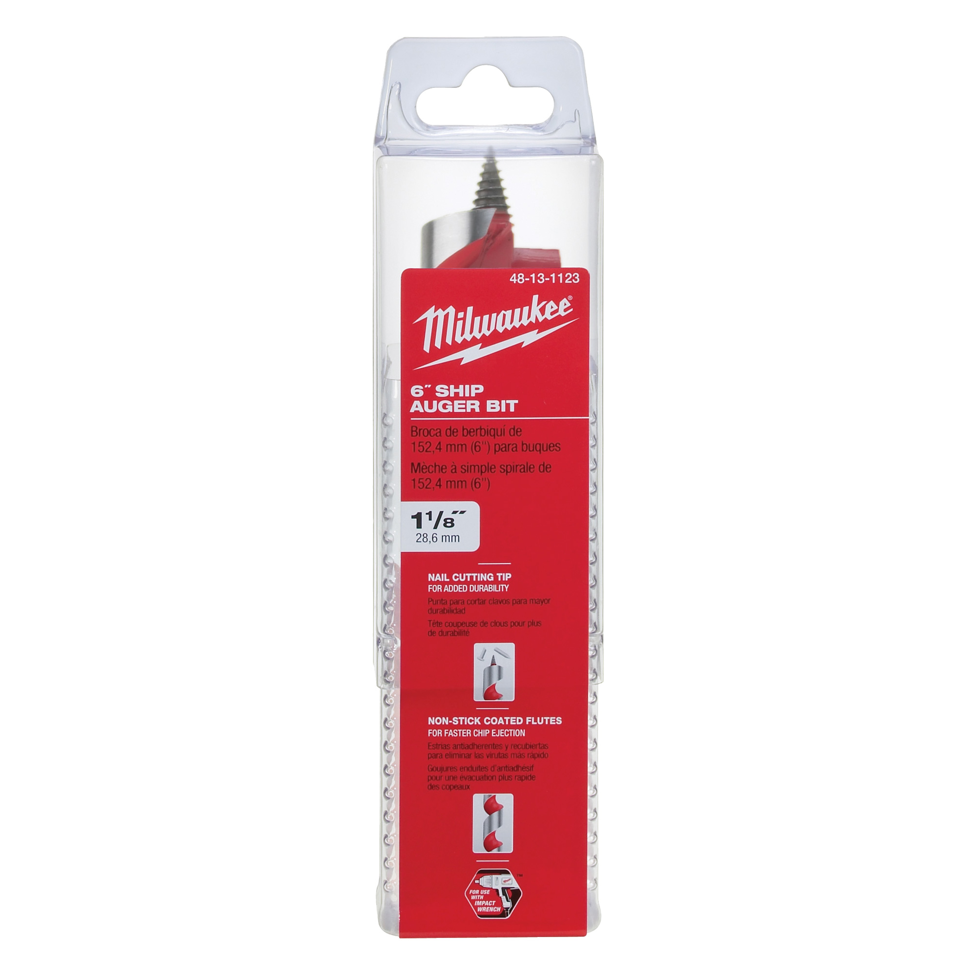 Longue mèche hélicoïdale pour perceuse, Diamètre de 1-1/8", Cannelure 3", Tige 7/16" hexagonal