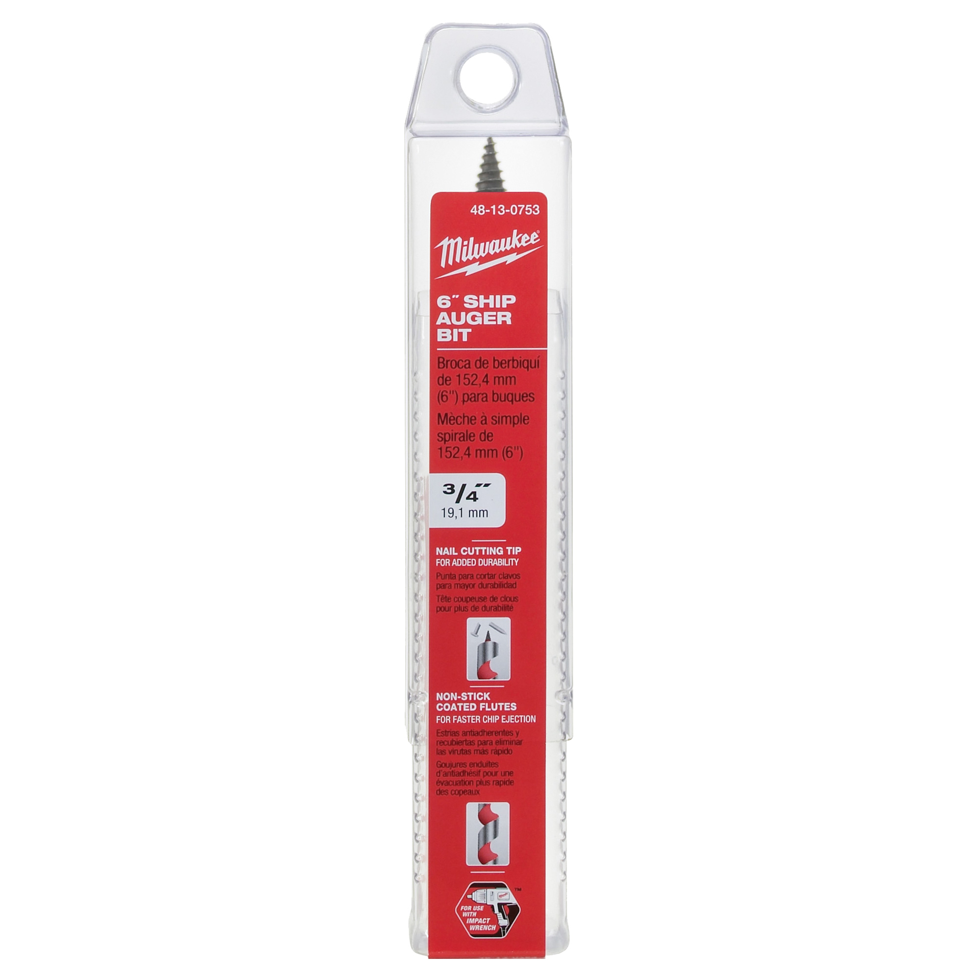 Longue mèche hélicoïdale pour perceuse, Diamètre de 3/4", Cannelure 3", Tige 7/16" hexagonal