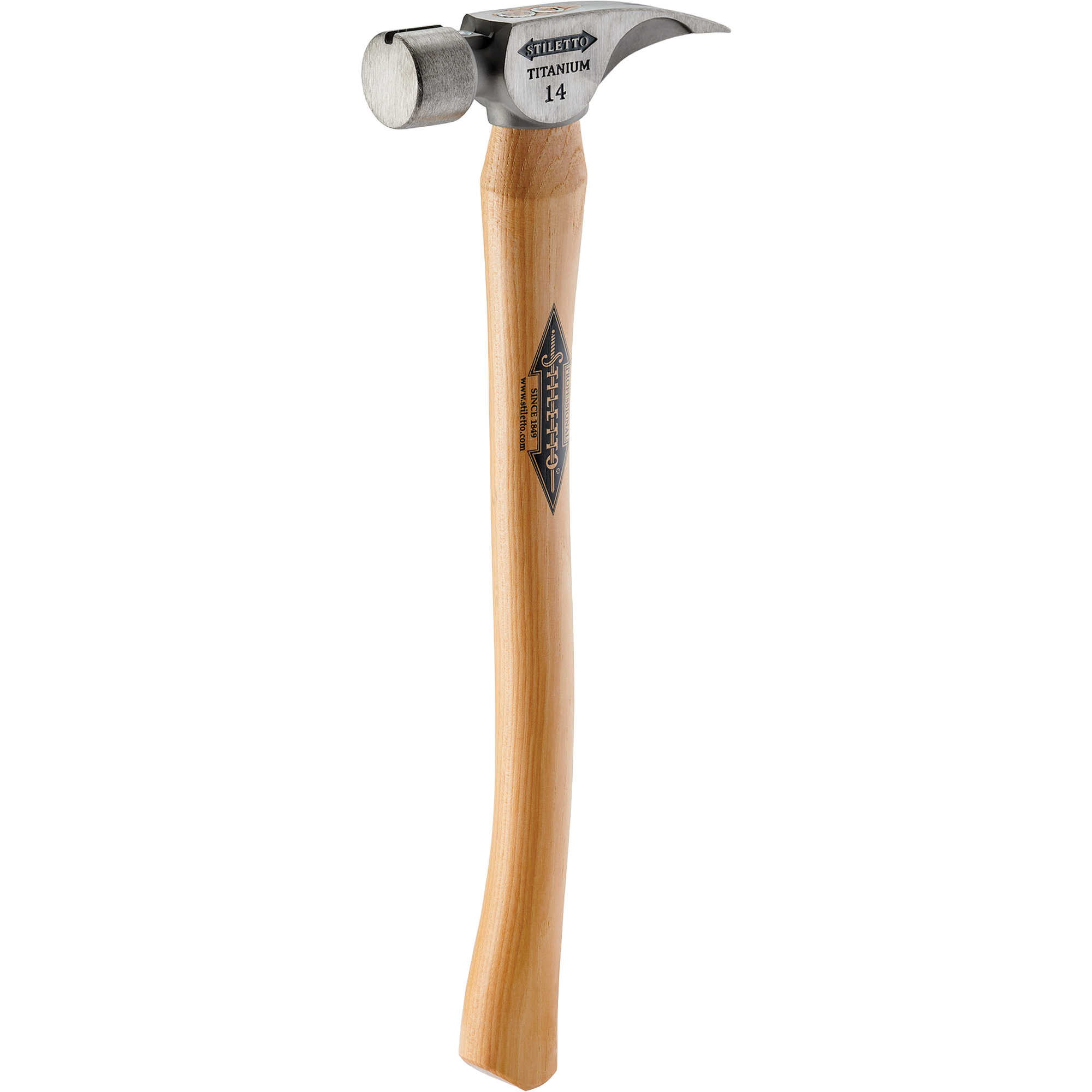 Marteau à face lisse en titane avec manche incurvé en noyer, 14 oz, Prise en Bois, 18" lo