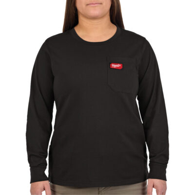 T-shirt à manches longues avec poches GRIDIRON, Femmes, Grand, Noir