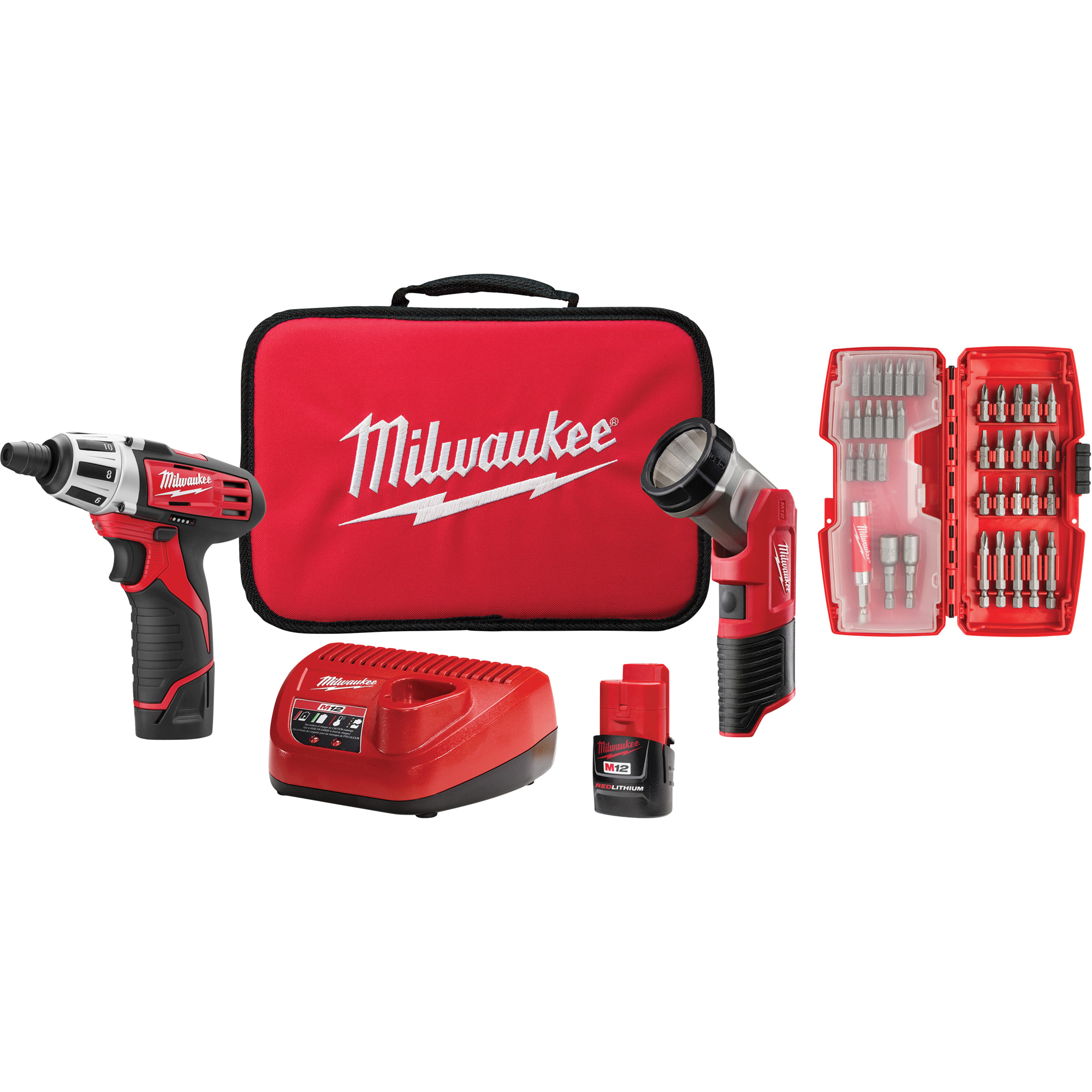 Trousse d’accessoires pour tournevis avec lampe de travail, Lithium-ion, 12 V