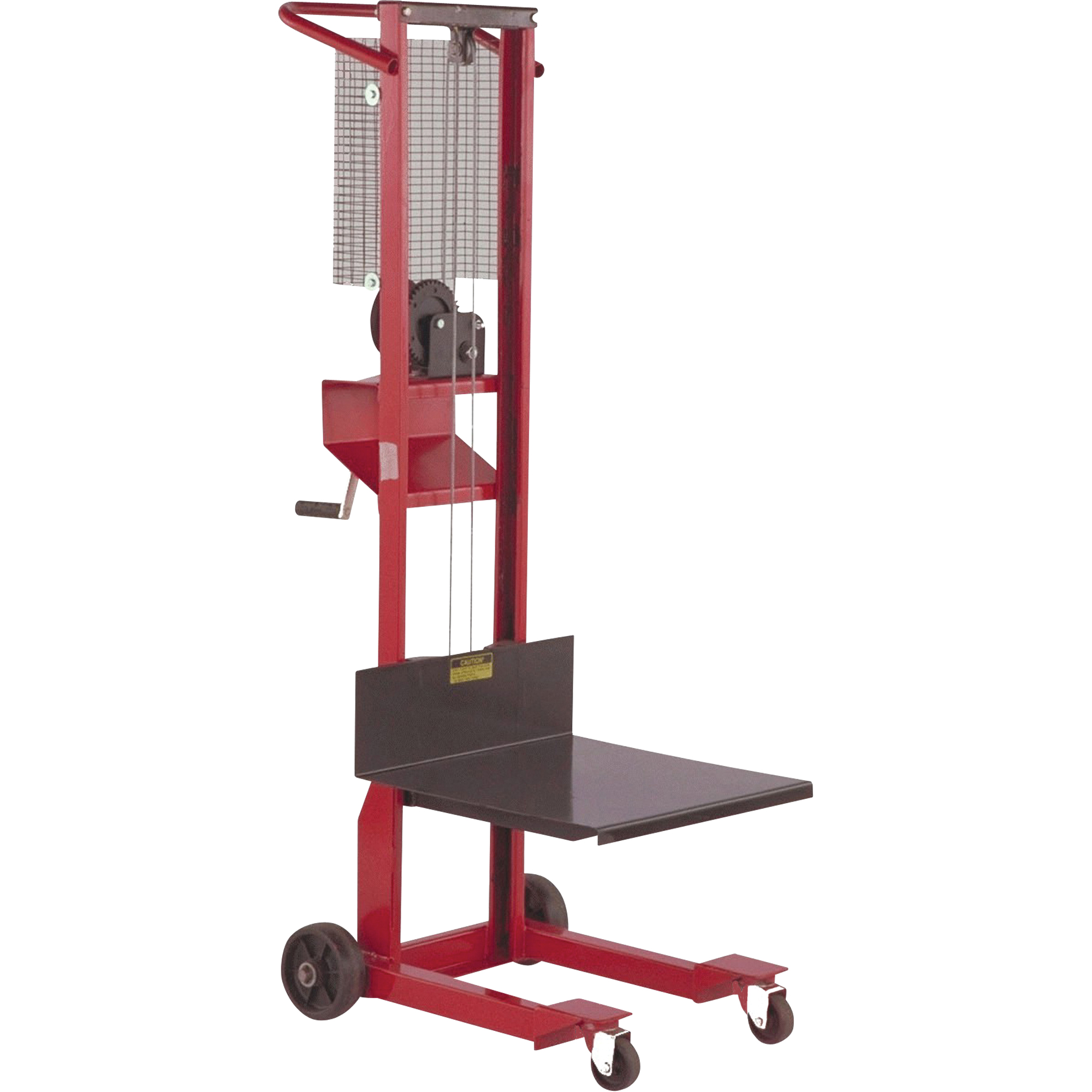 Empileur à plateforme, Mécanisme Treuil manuel, Capacité de 500 lb, Levage max de 54"