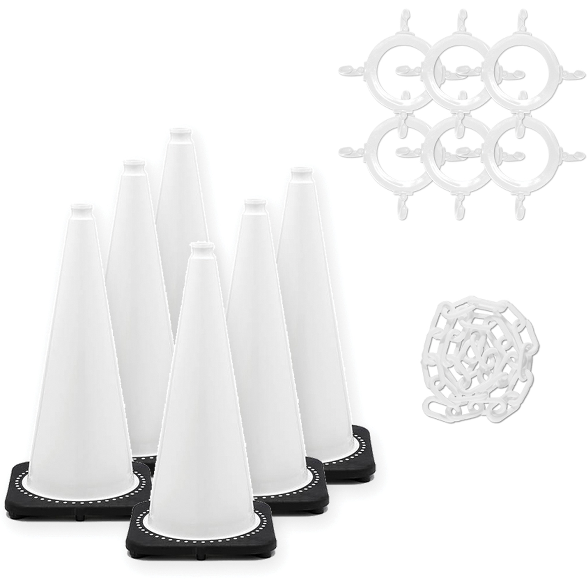 Ensemble de cônes de signalisation et chaînes, 28", Blanc