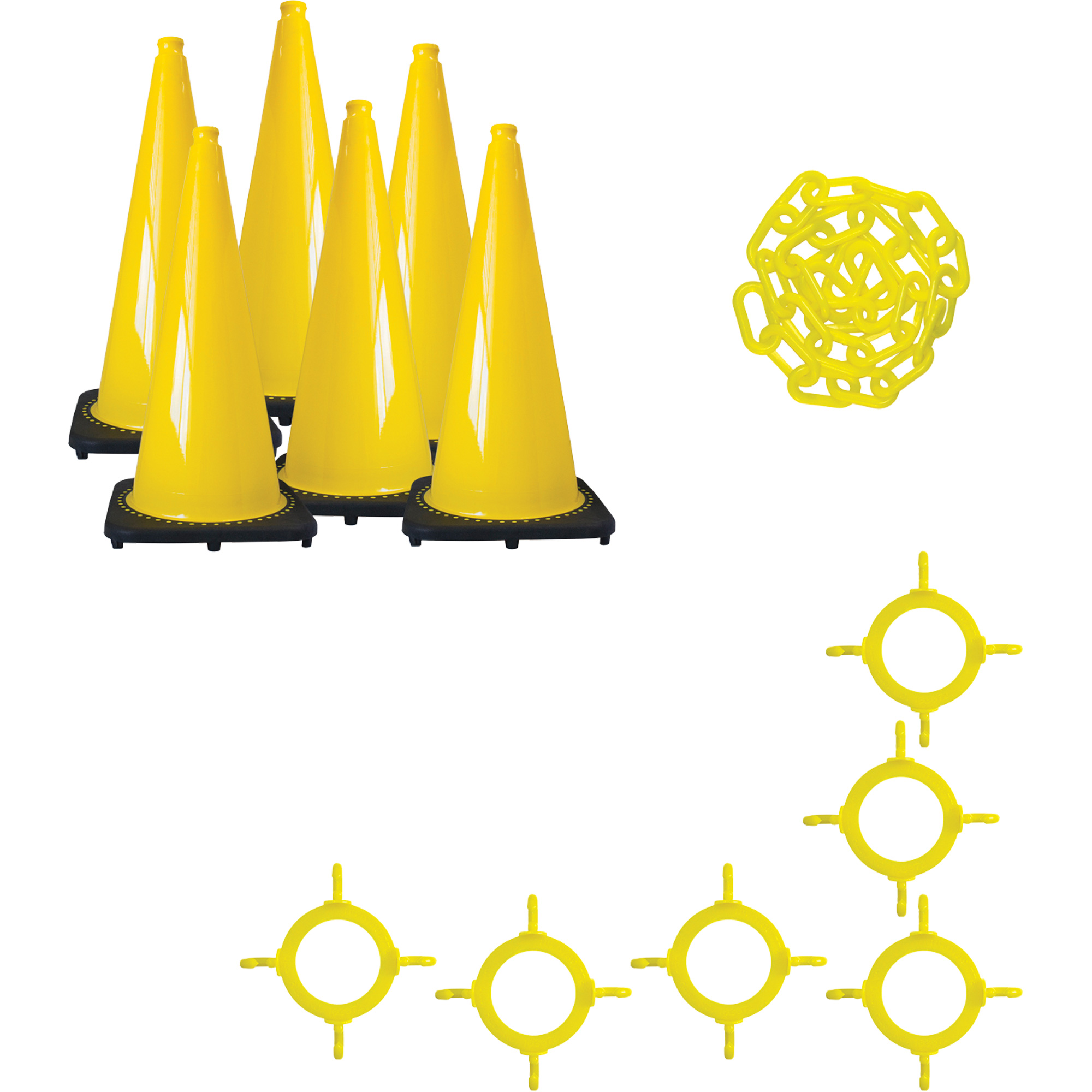 Ensemble de cônes de signalisation et chaînes, 28", Jaune