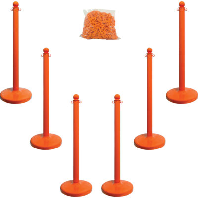 Trousse de poteaux et chaîne pour service moyen, Hauteur de 40", Orange