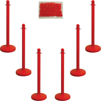 Trousse de poteaux et chaîne pour service moyen, Hauteur de 40", Rouge