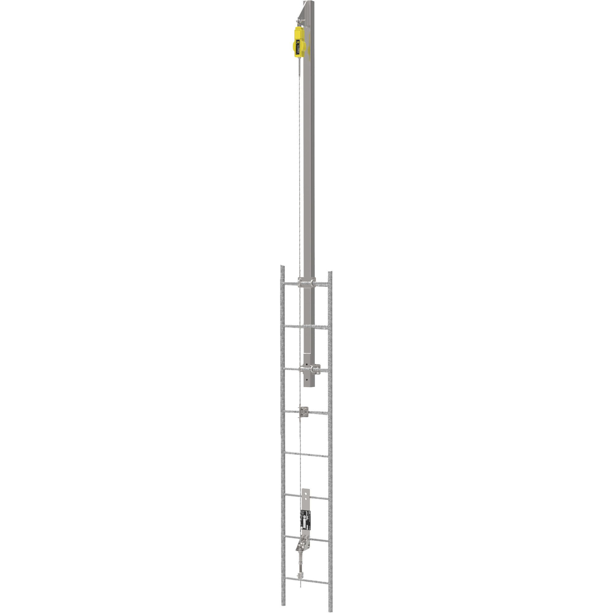 Ensemble de câbles de sécurité pour échelle verticale LatchwaysMD avec avec potence de rallonge pour échelle verticale SRL, Acier inoxydable