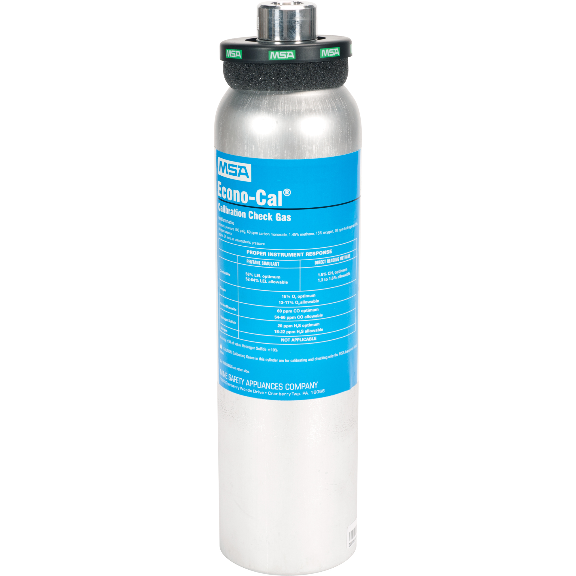 Gaz d'essai d'étalonnage, 4 Mélange de gaz, CH4/CO/H2S/O2, 34 litres