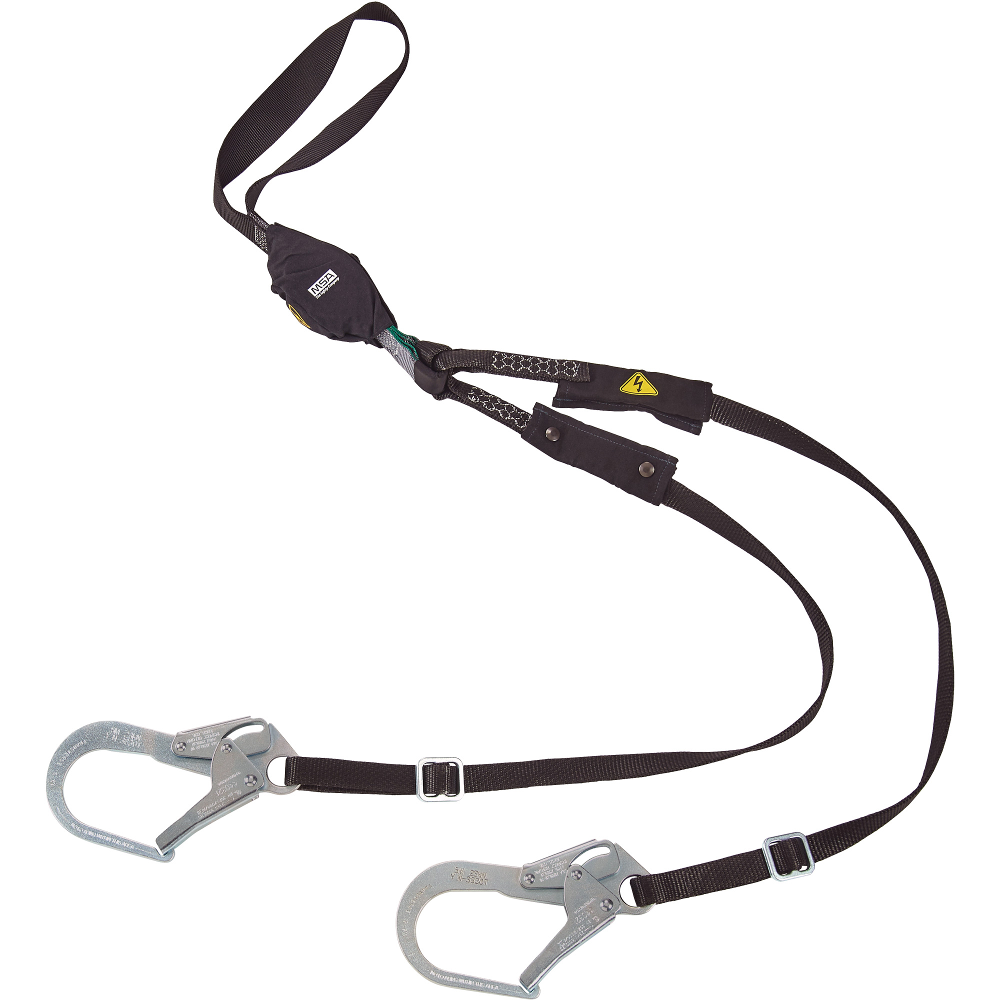 Longe utilitaire à amortisseur d'énergie V-SeriesMC, 6', Point d'ancrage à Crochet d'armature, Crochet mousqueton aux jambes, Nylon