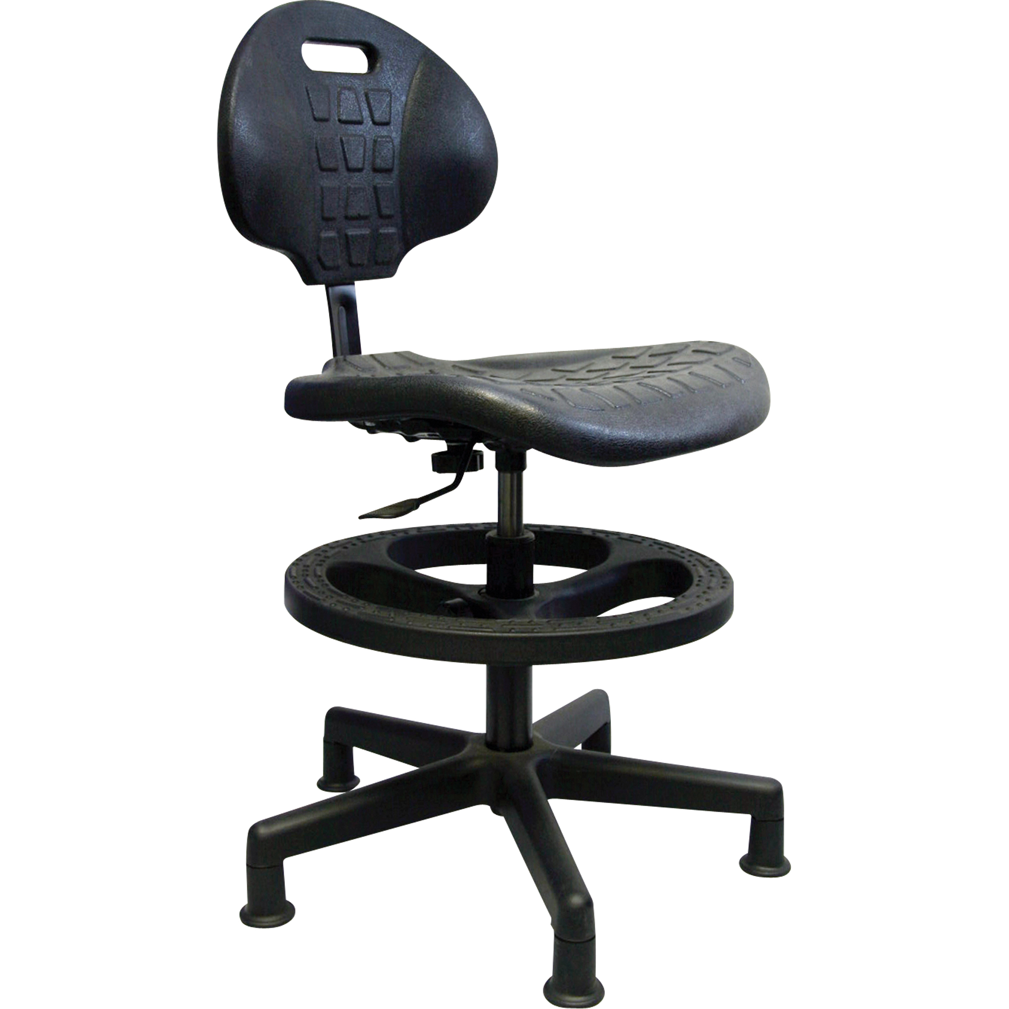 Tabouret robuste, Stationnaire, Ajustable, 23" - 33", Polyuréthane Siège, Noir