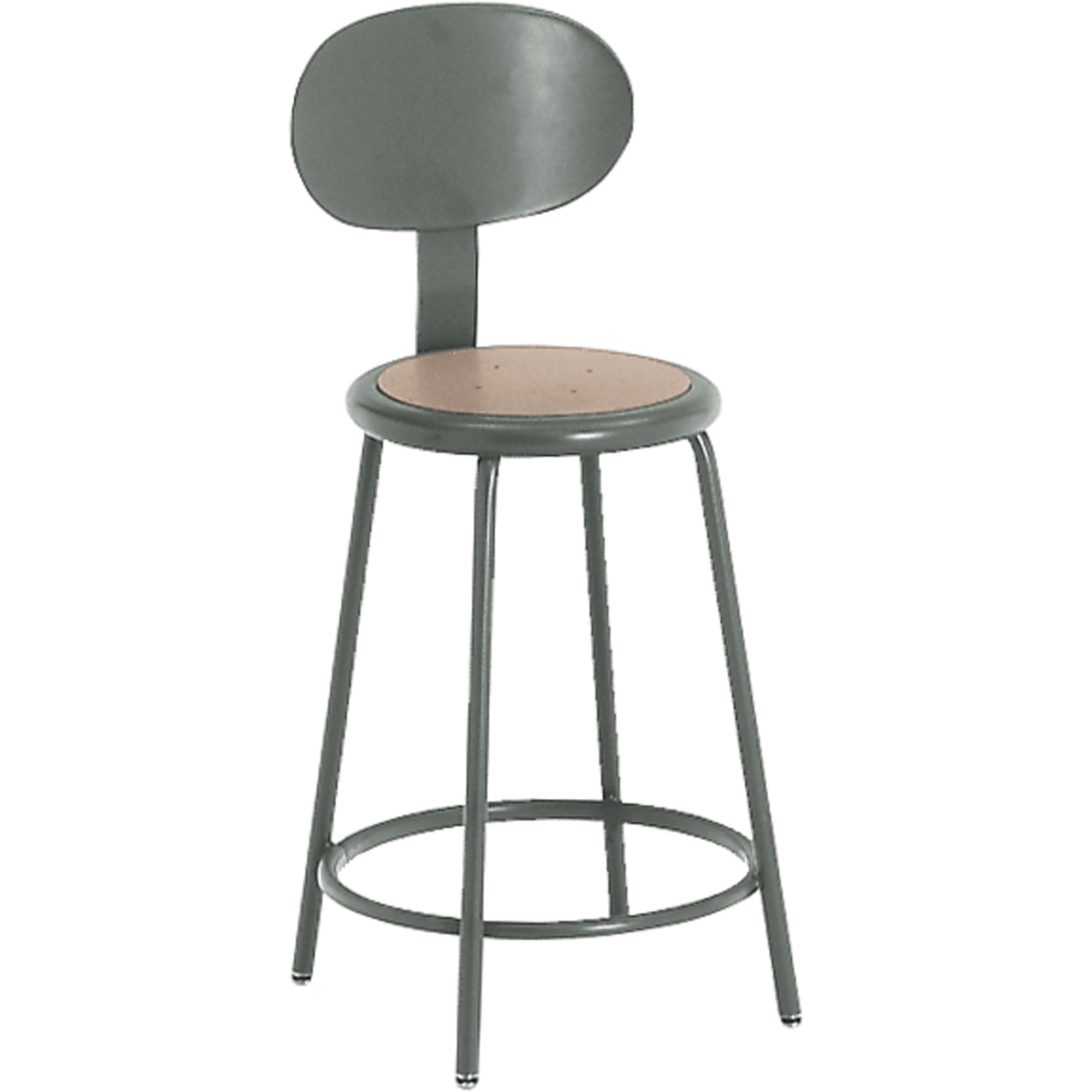 Tabouret avec dossier de série 500, Stationnaire, Fixe, 24", Acier/Masonite Siège, Gris
