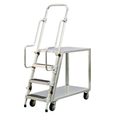 Chariot de préparation en aluminium avec échelle, Aluminium, 22" la x 51-1/2" p, 2 tablettes, Capacité 800 lb