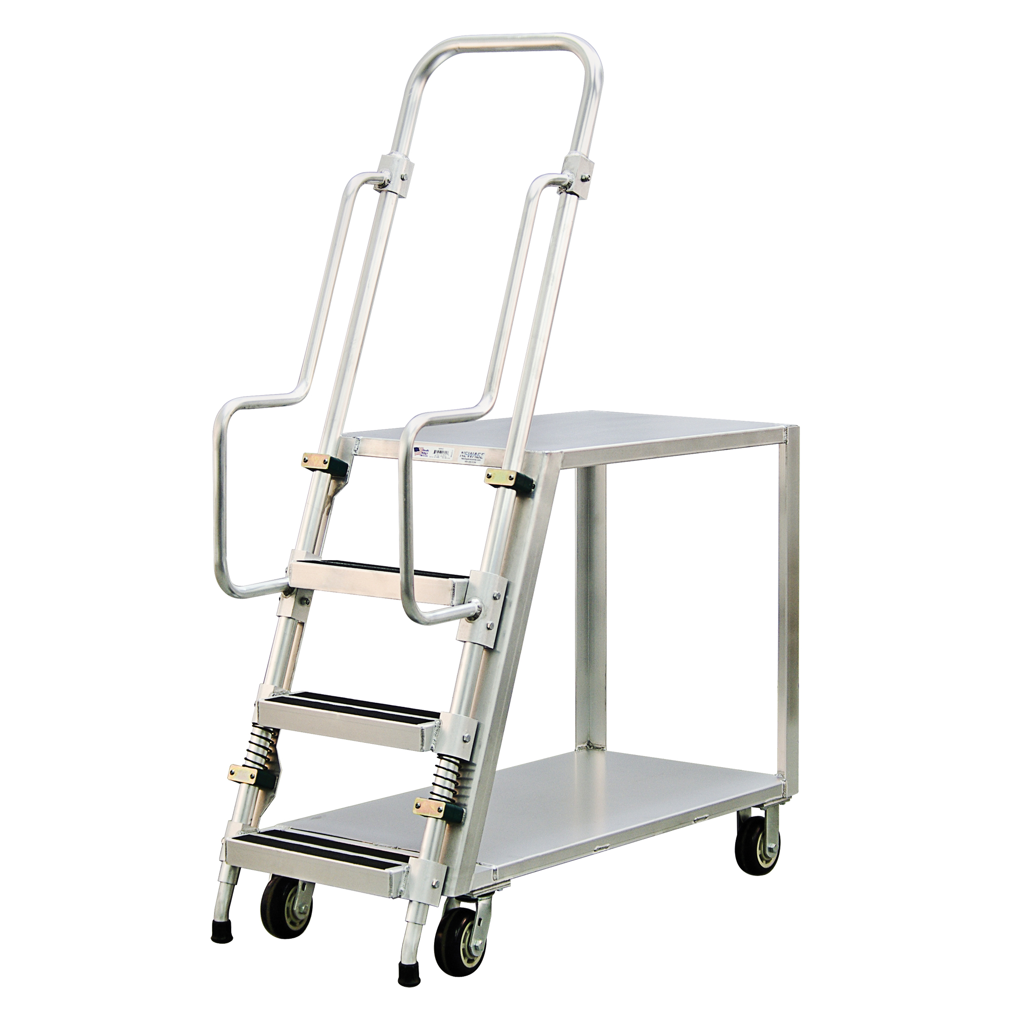 Chariot de préparation en aluminium avec échelle, Aluminium, 22" la x 51-1/2" p, 2 tablettes, Capacité 800 lb