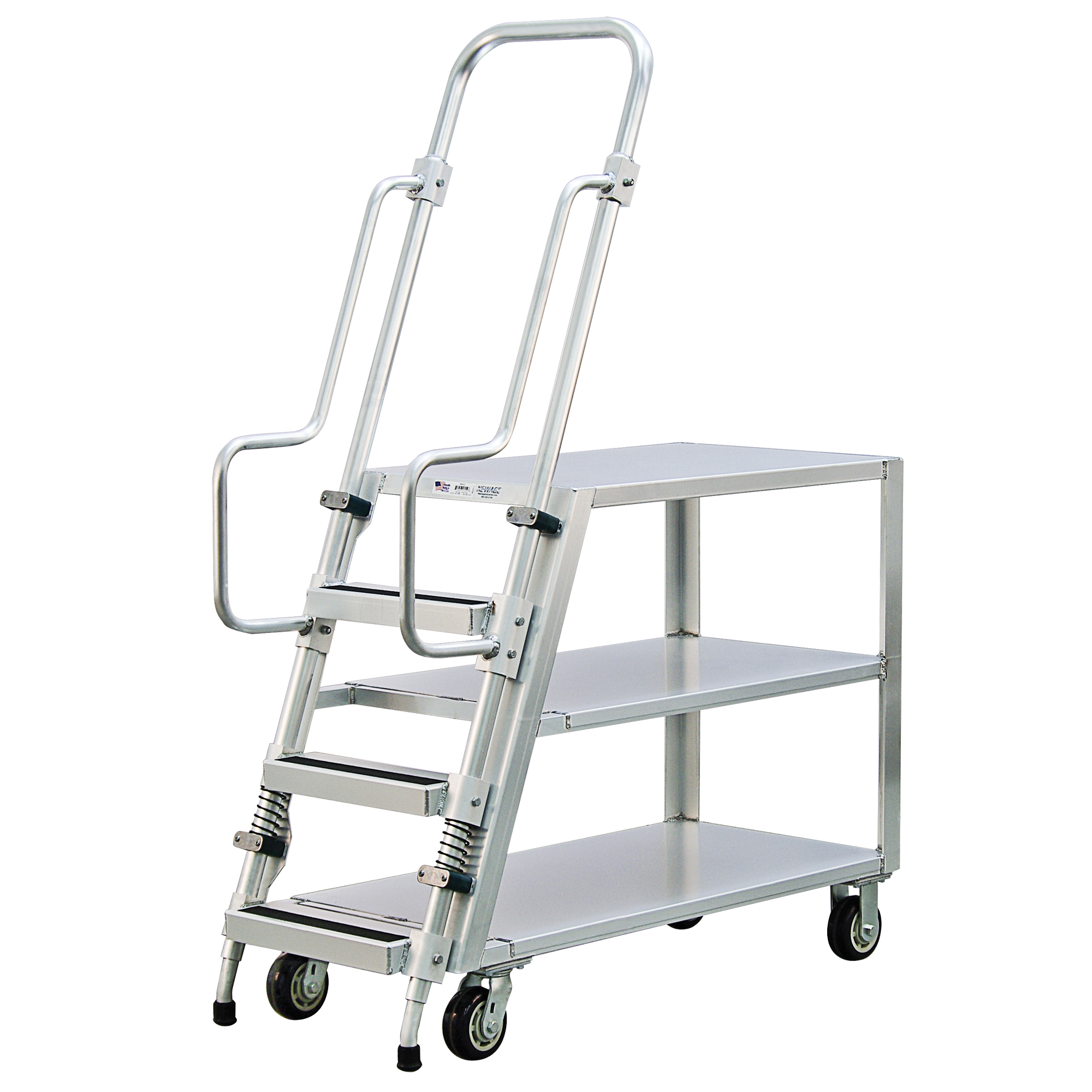 Chariot de préparation en aluminium avec échelle, Aluminium, 22" la x 51-1/2" p, 3 tablettes, Capacité 800 lb