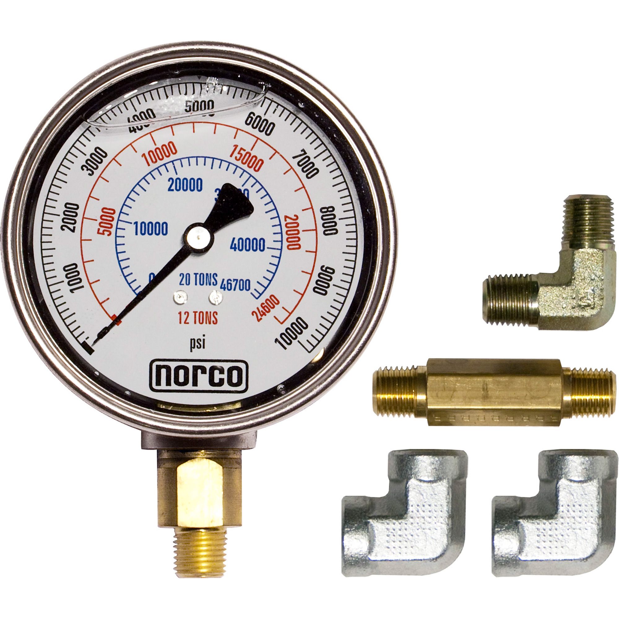 Manomètre hydraulique avec raccords, 4", Fixation inférieure, Analogique