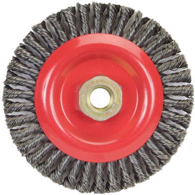 Brosse à fils noués pour cordons de soudure pour meuleuse angulaire, Dia. 5", Fils 0,02", Arbre 5/8"-11, Acier