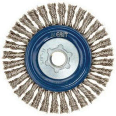 Brosse à fils noués pour cordons de soudure pour meuleuse angulaire, Dia. 5", Fils 0,02", Arbre 5/8"-11, Acier inoxydable