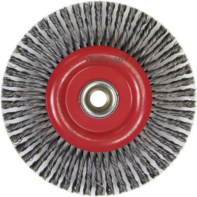Brosse à fils noués pour cordons de soudure pour meuleuse angulaire, Dia. 6", Fils 0,02", Arbre 5/8"-11, Acier