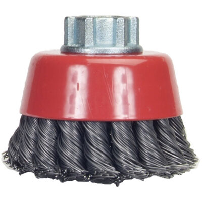 Brosse-boisseau à fils noués, 4" dia. x 5/8"-11 arbre