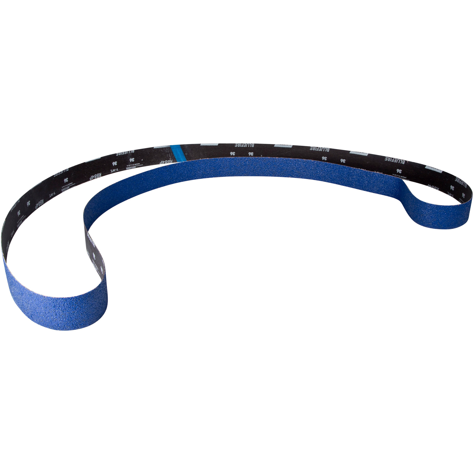 Courroie abrasive étroite BlueFireMD, 2" la x 132" lo, Alumine de zirconium, Grain 36