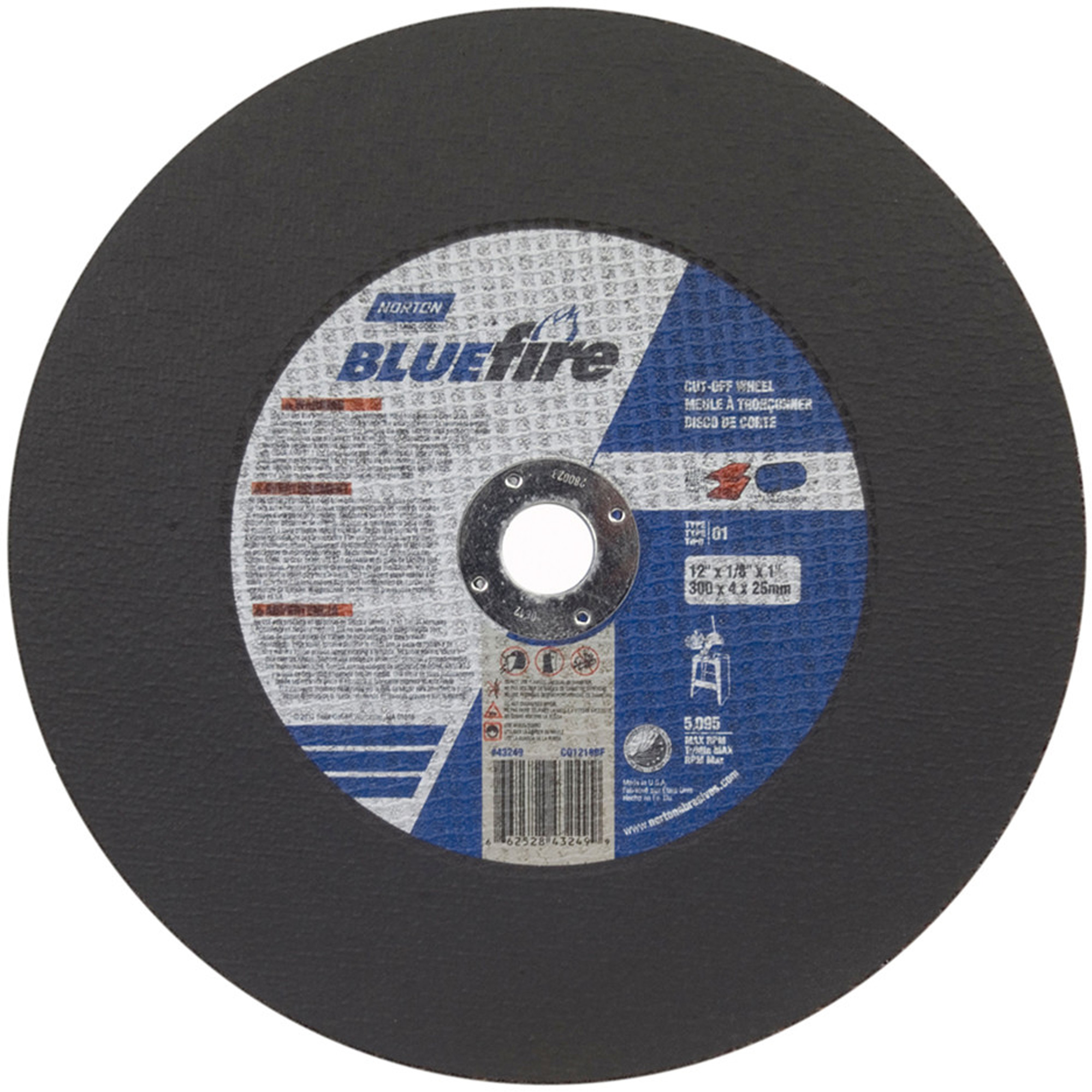 Disque à moyeu déporté BluefireMD, 12" x 1/8", Arbre de 1", Type 1, Alumine de zirconium, 5095 Tr/min
