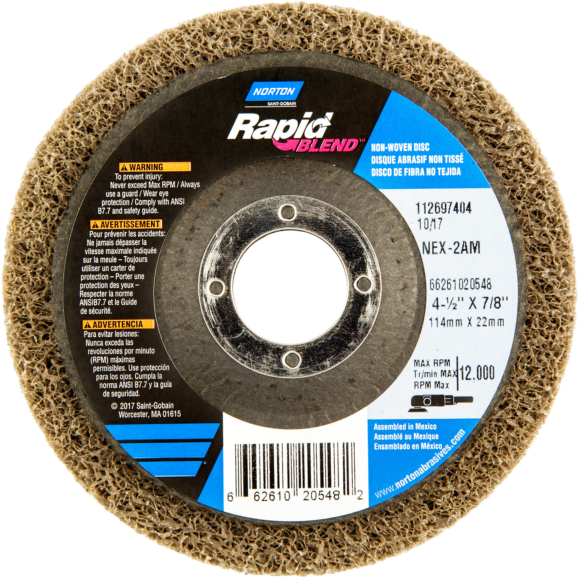 DISQUE FINITION RAPIDE 4 1/2X7/8 NEX-2AM MOY, 4-1/2" dia., Grain Moyen, Oxyde d'aluminium