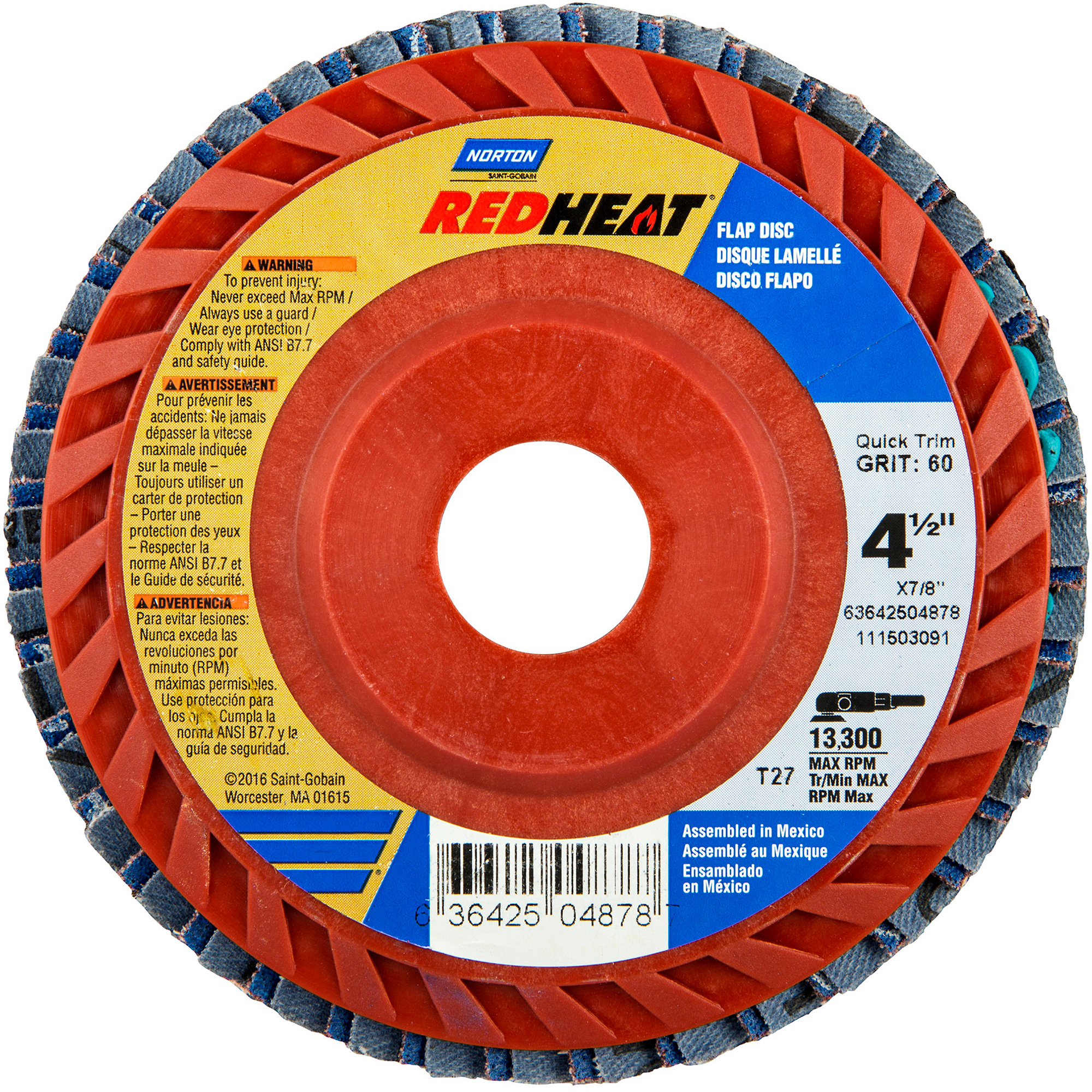 Disques à lamelles en plastique Red HeatMD, 4-1/2" x 7/8", Type 27, Grain 40, Céramique d'alumine