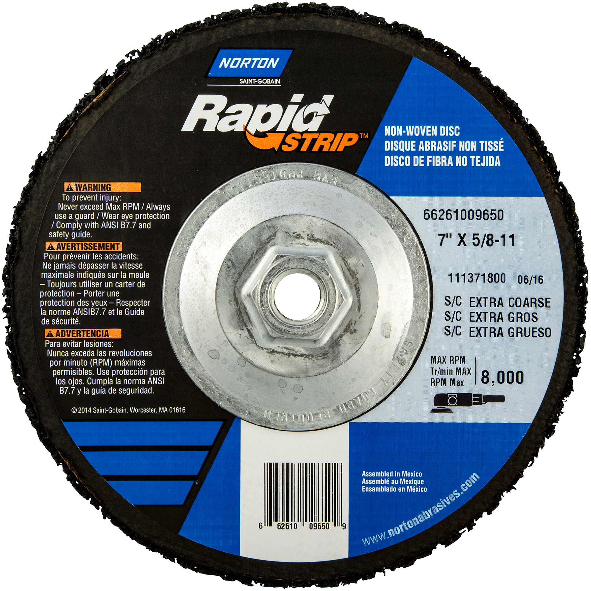 Disques à moyeu déporté non tissés pour décapage rapide Bear-TexMD, 7" dia., Grain Extra grossier, Carbure de silicium