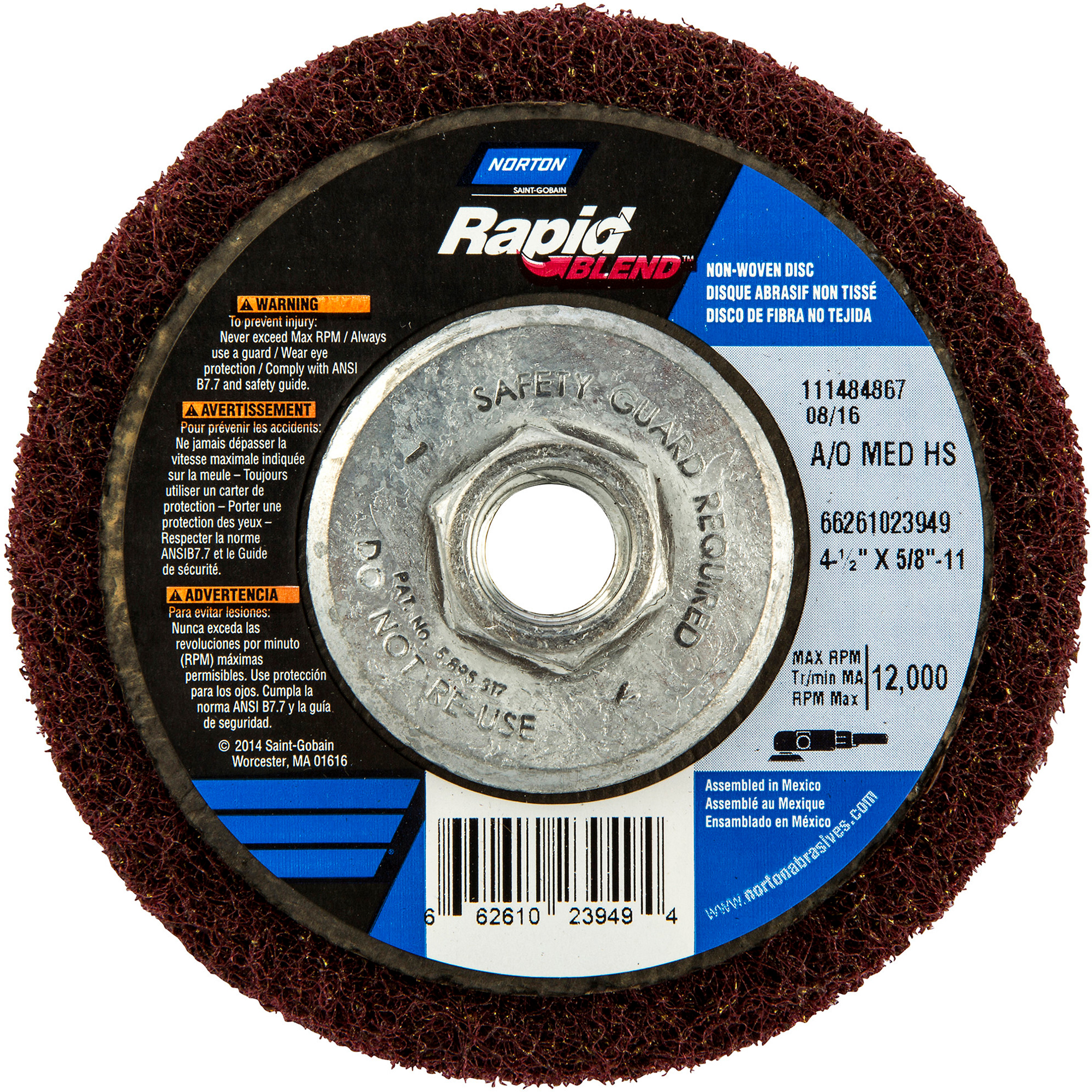 Meule abrasive non tissée à moyeu déporté Rapid BlendMC, 4-1/2" dia., Grain 150-180, Oxyde d'aluminium