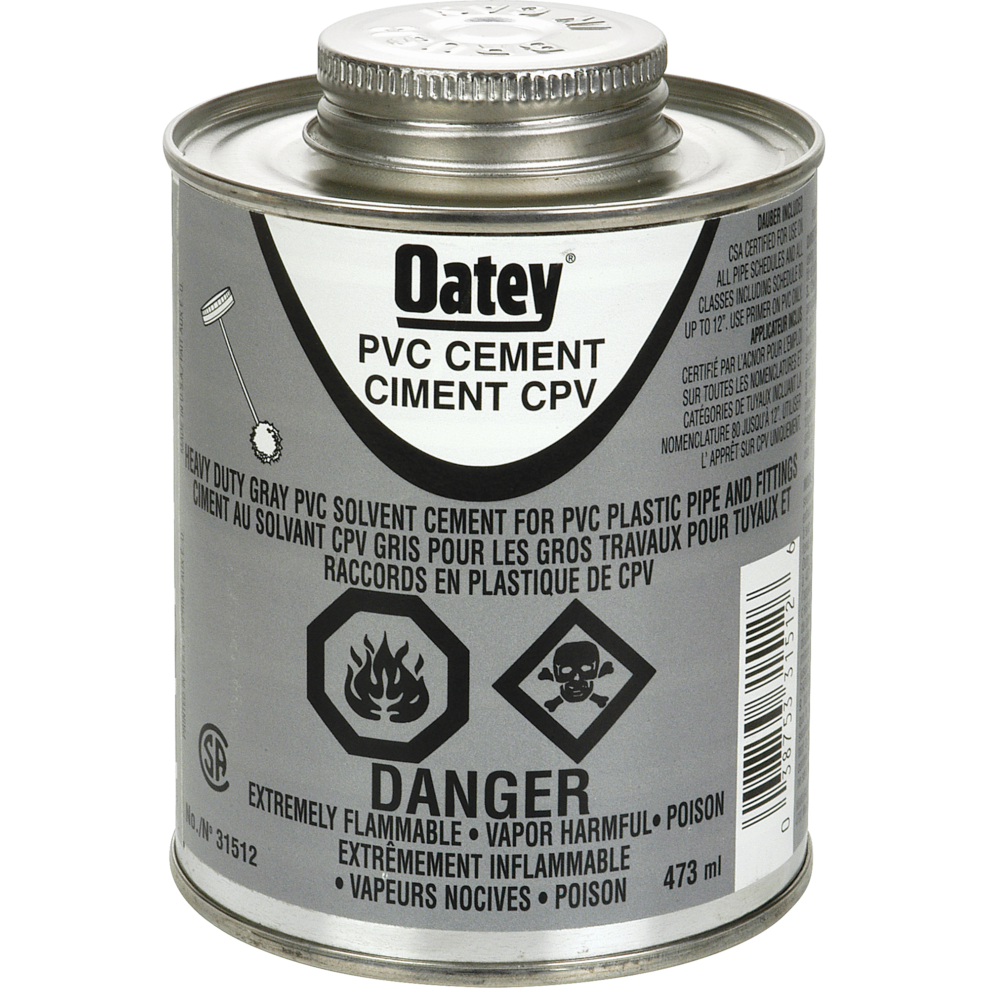 Ciment de PVC d'usage intense, 473 ml, Canette à dessus brosse, Gris