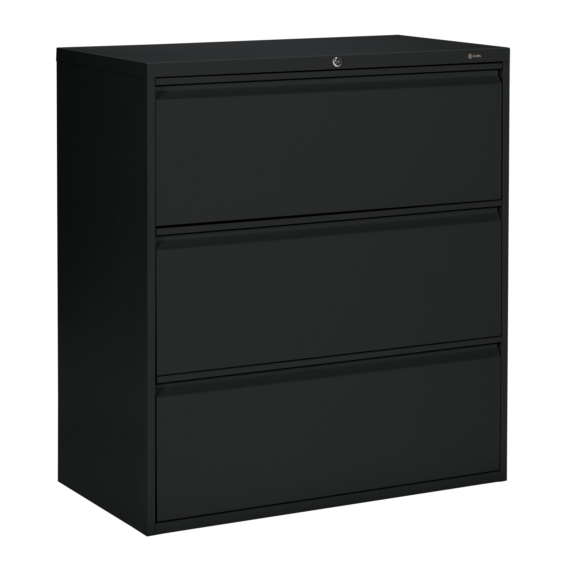 Classeur latéral, Acier, 3 tiroirs, 36" la x 19-1/4" p x 39-3/50" h, Noir