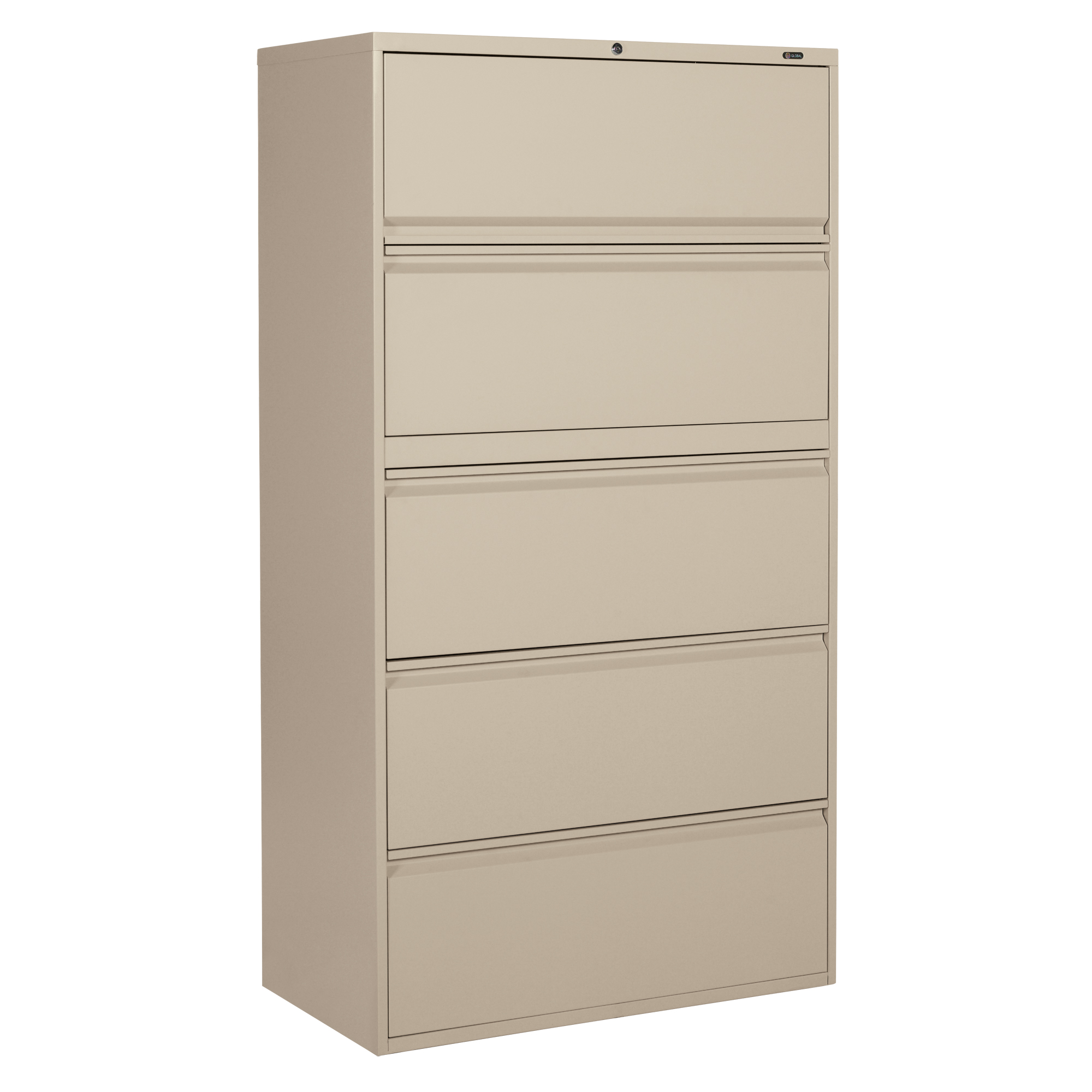 Classeur latéral, Acier, 5 tiroirs, 36" la x 19-1/4" p x 66-5/9" h, Beige