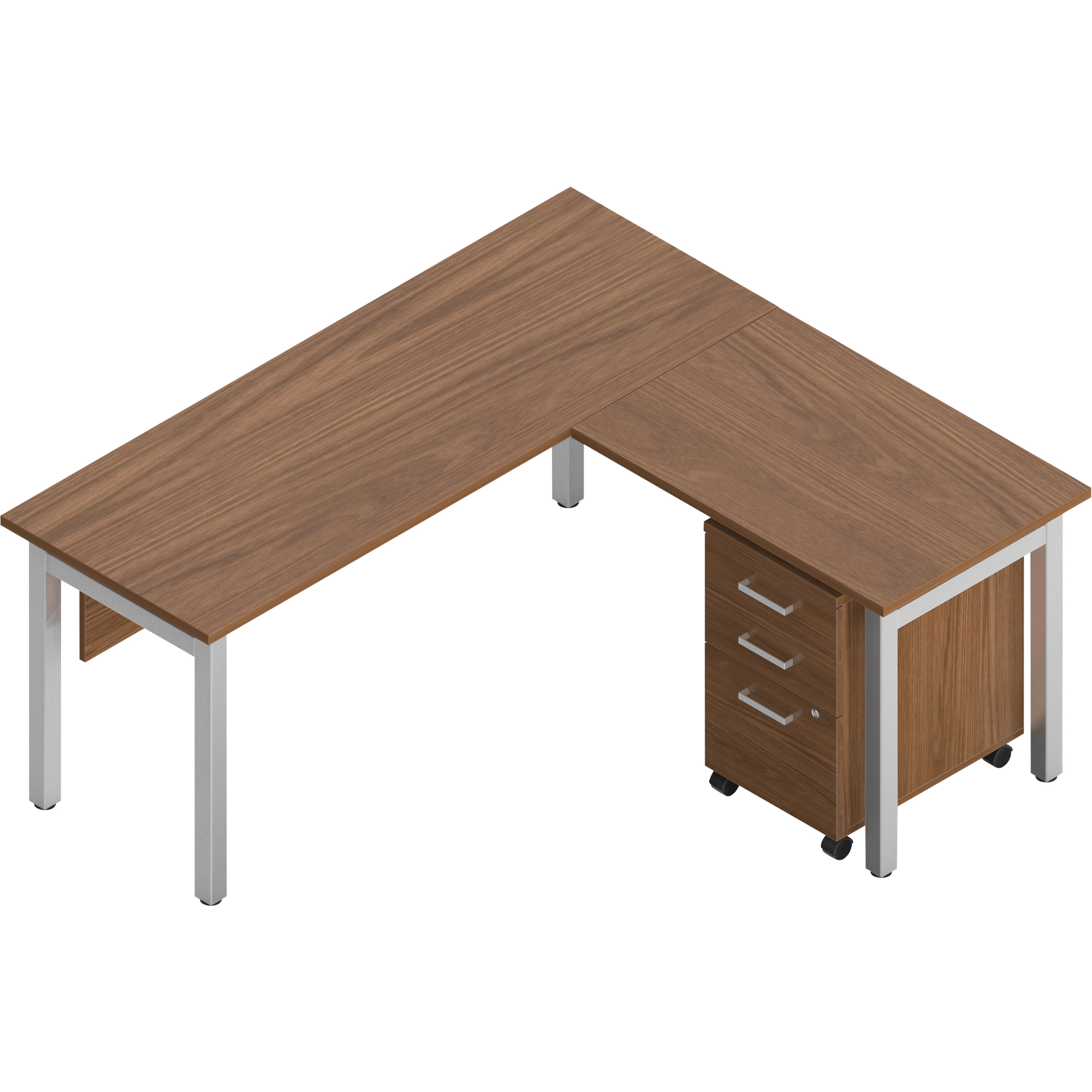 Série de bureaux en L de type ionique, 4 Morceaux, Brun, 29" h x 66" la x 66" p