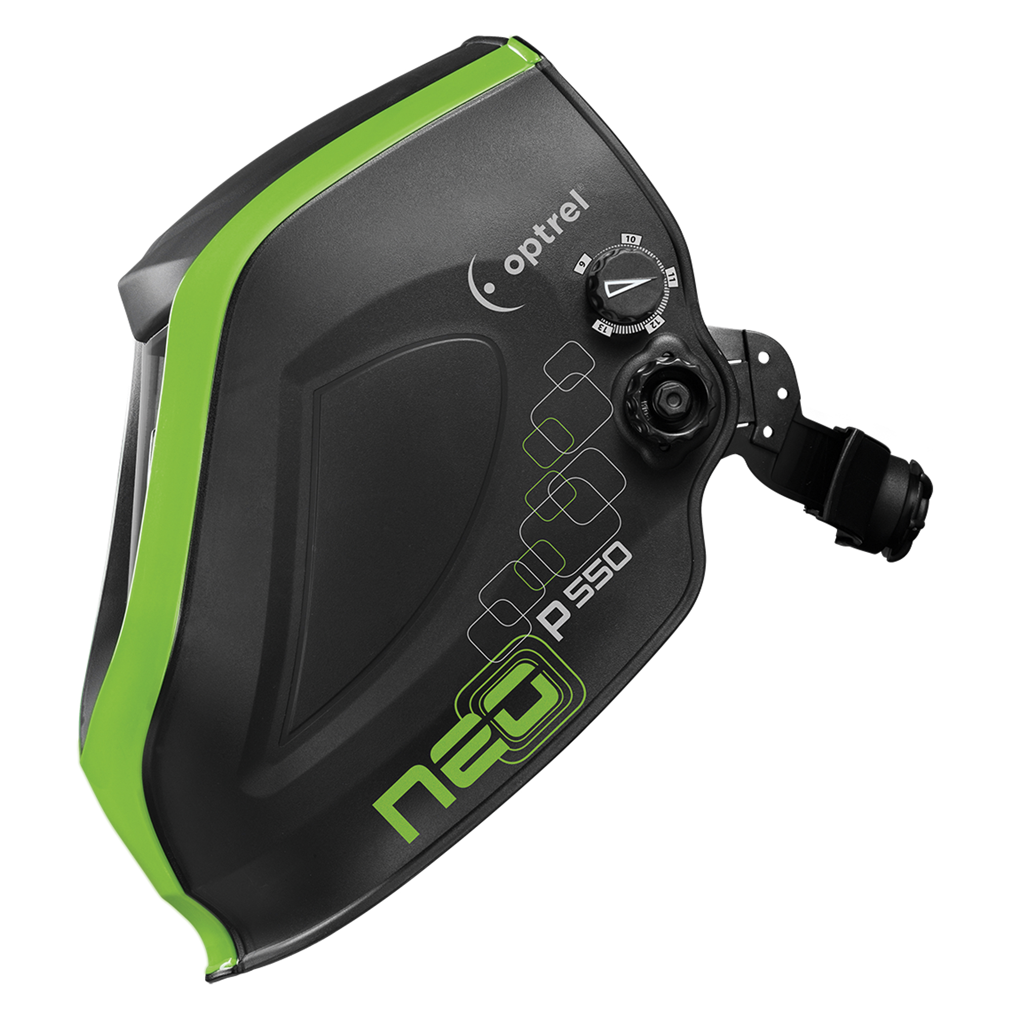 Masque de soudage P550, 3,94" lo x 1,97" la Champ de vision, Teinte 4/9 - 13, Noir/Vert