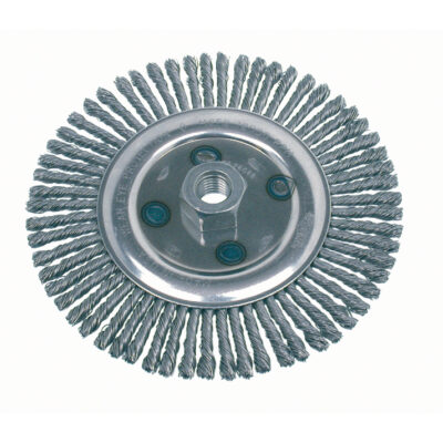 Brosse rotative à fils noués, pour passe de fond, Dia. 4-7/8", Fils 0,02", Arbre 5/8"-11, Acier