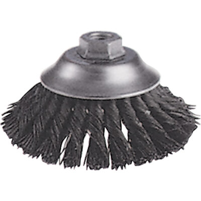 Brosses-boisseau à fils noués - Brosse-boisseau évasée, Dia. 6", Fils 0,02", Arbre 5/8"-11, Acier