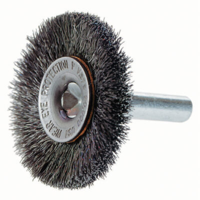 Brosses rotatives à fils crêpés a/arbre 1/4", 1-1/2" dia., Fils 0,008", Arbre 1/4"