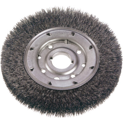 Brosses rotatives à fils crêpés - Face étroite, 10" dia., Fils 0,014", Arbre 1-1/4"