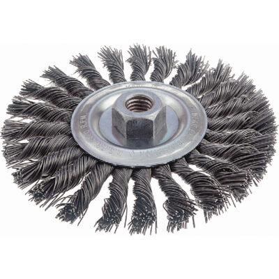 Brosses rotatives à fils noués - Brosse rotative à fils noués, fils noués standards, Dia. 4", Fils 0,014", Arbre 3/8", Acier