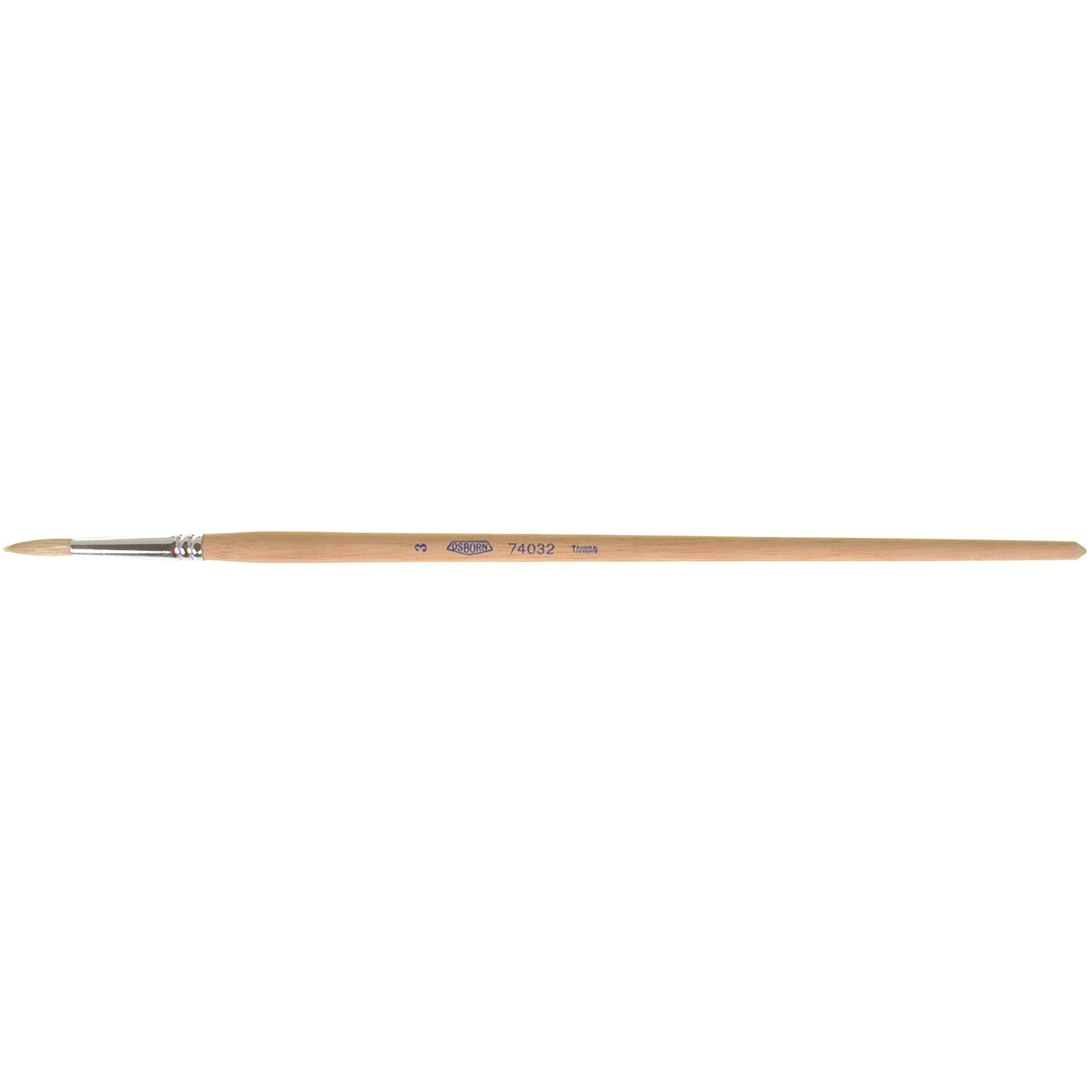 Pinceau de forme ronde en soies blanches pures pour marquage, Largeur de la brosse de 3/16", Soie blanche, Manche à Bois