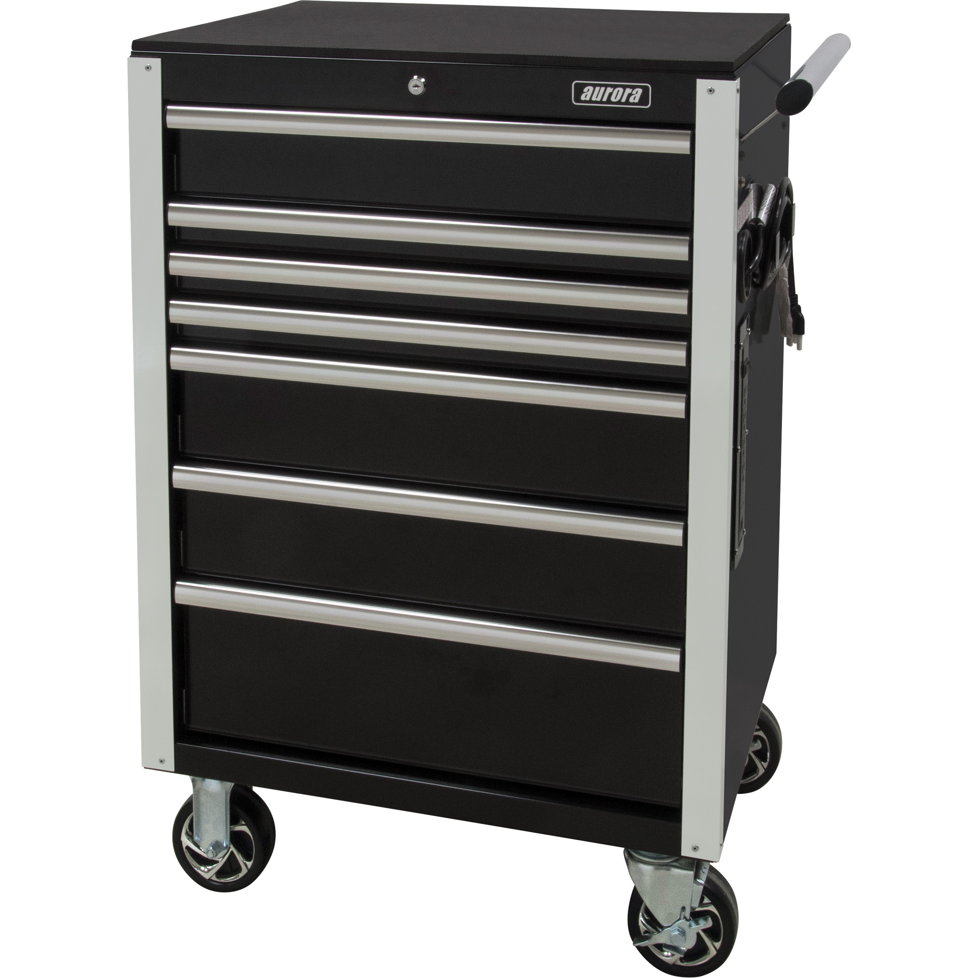 Chariot à outils à usage intensif, 7 tiroirs, 28" la x 22" p x 42-3/8" h, Noir