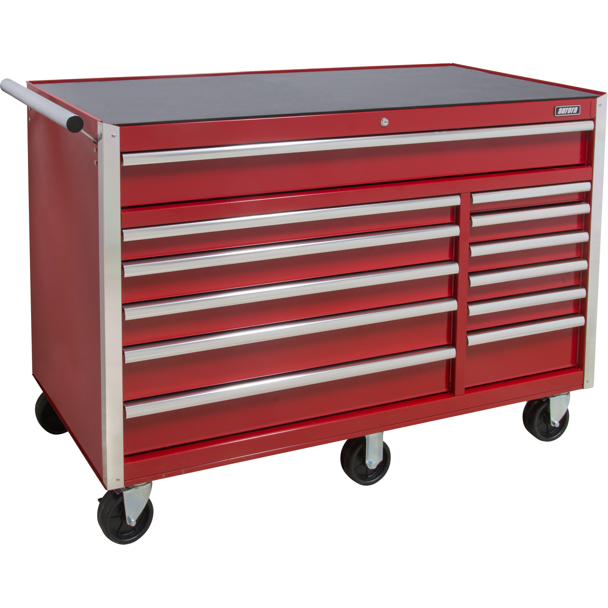 Chariot à outils industriel, 12 tiroirs, 56" la x 24-1/2" p x 38-1/8" h, Rouge