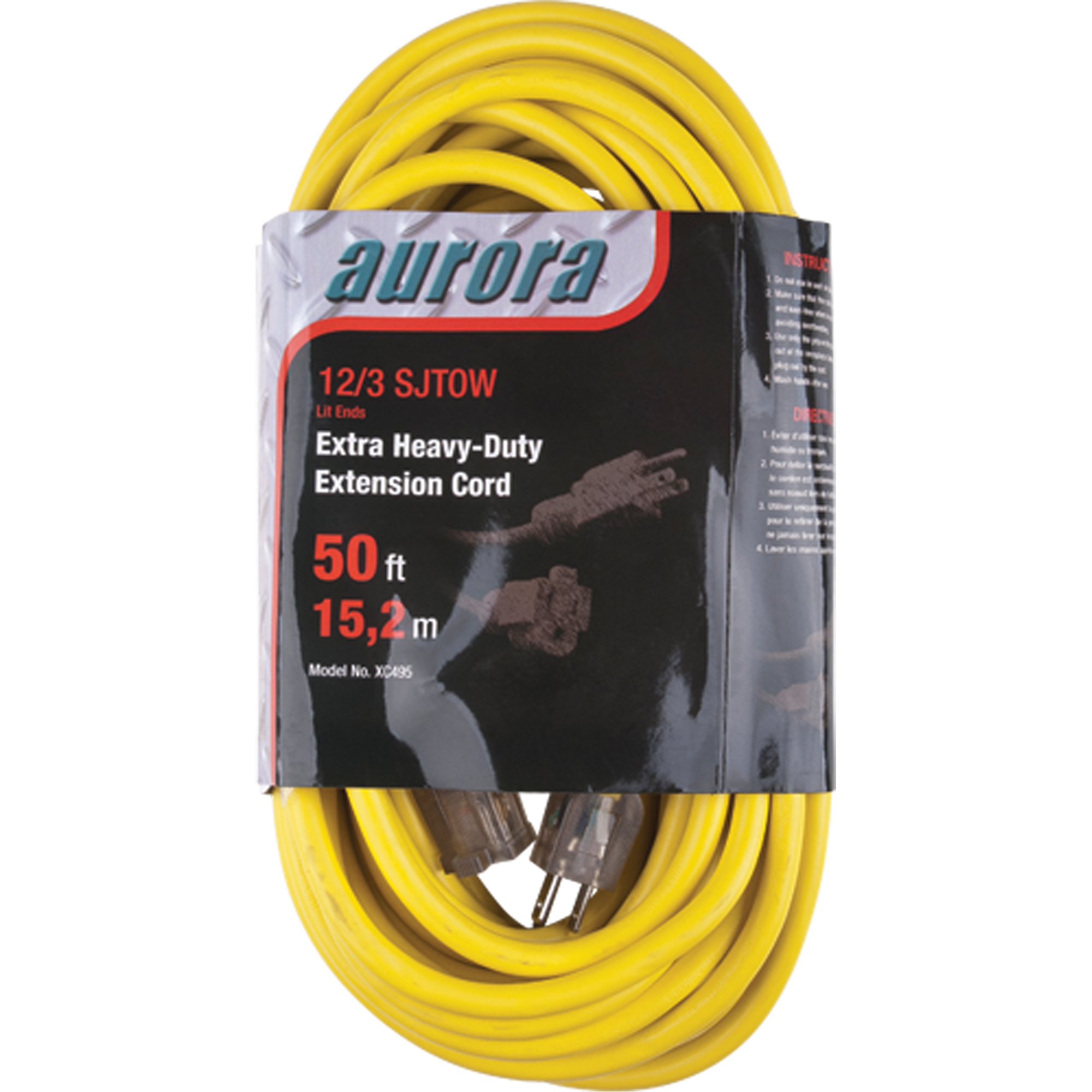 Cordon rallonge en vinyle avec indicateur lumineux, Extérieur, SJTOW, AWG 12/3, 15 A, 50'