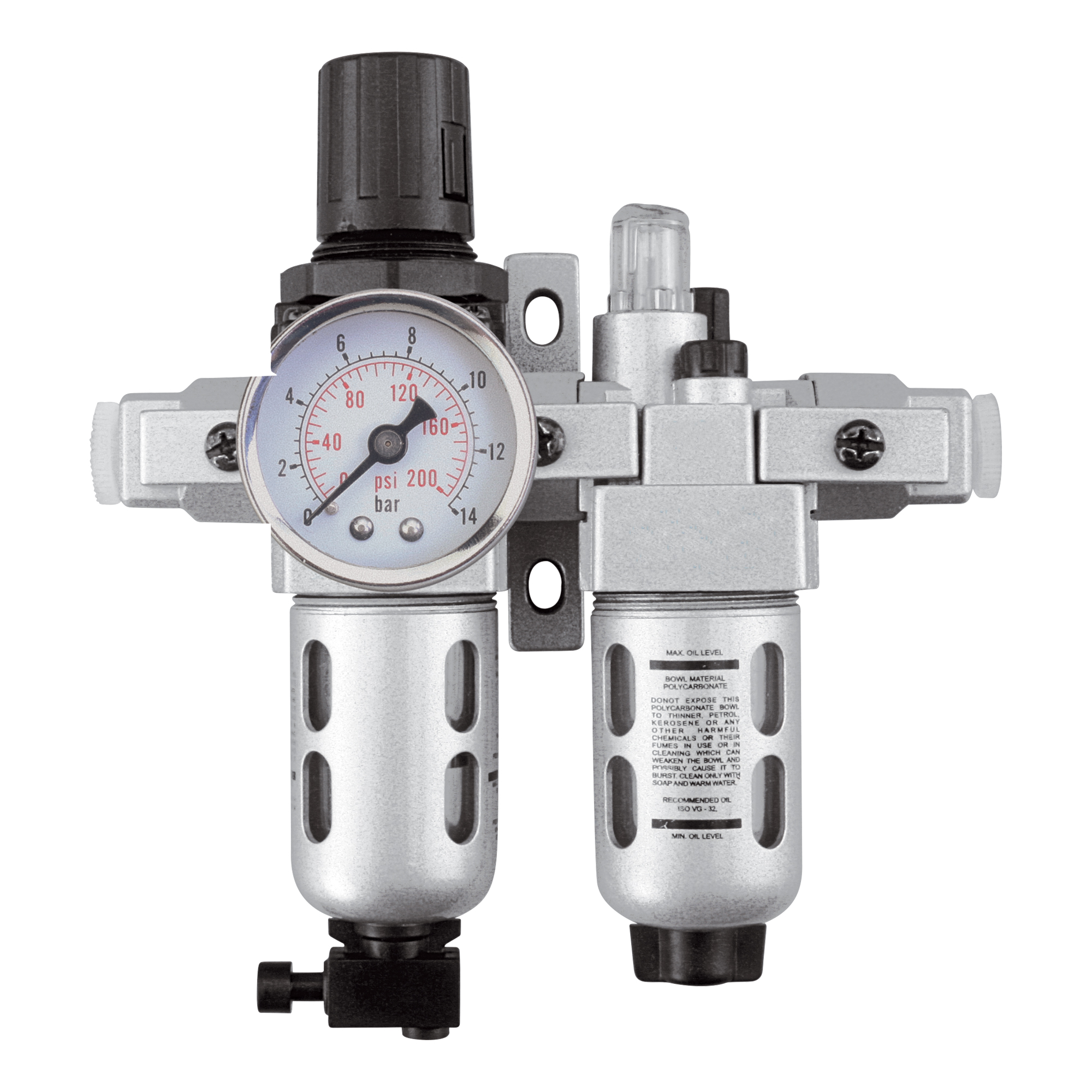 Filtre/régulateur et lubrificateur d'air modulaire (manomètre compris), 1/4" NPT