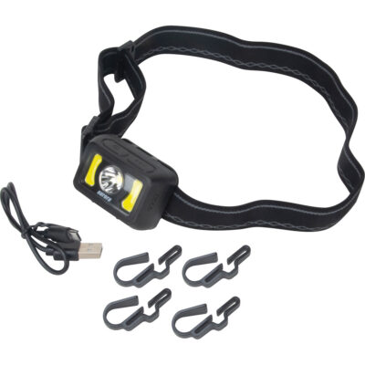 Lampe frontale, DEL, 350 lumens, 2 hres de fonctionnement, piles Rechargeable