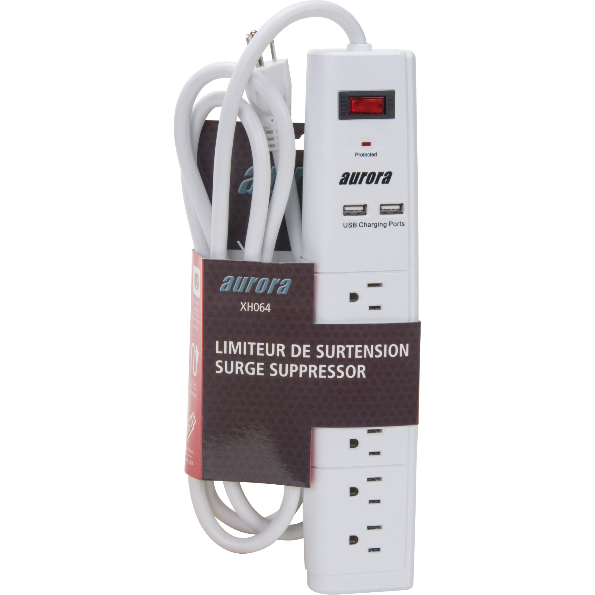 Limiteur de surtension avec chargeur USB, 6 Prises, 1200 J, 1875 W, Cordon 6' – Image 3