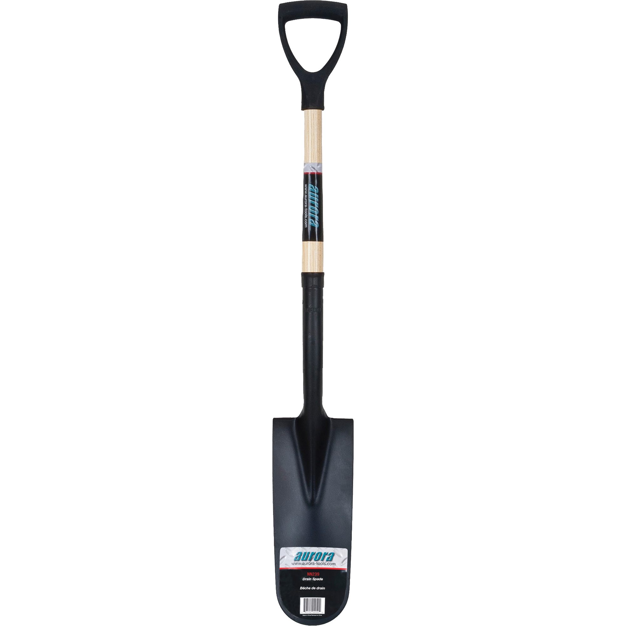 Pelle à drain robuste, Acier au carbone, Lame 16" x 6", 29" lo, Manche Prise en D