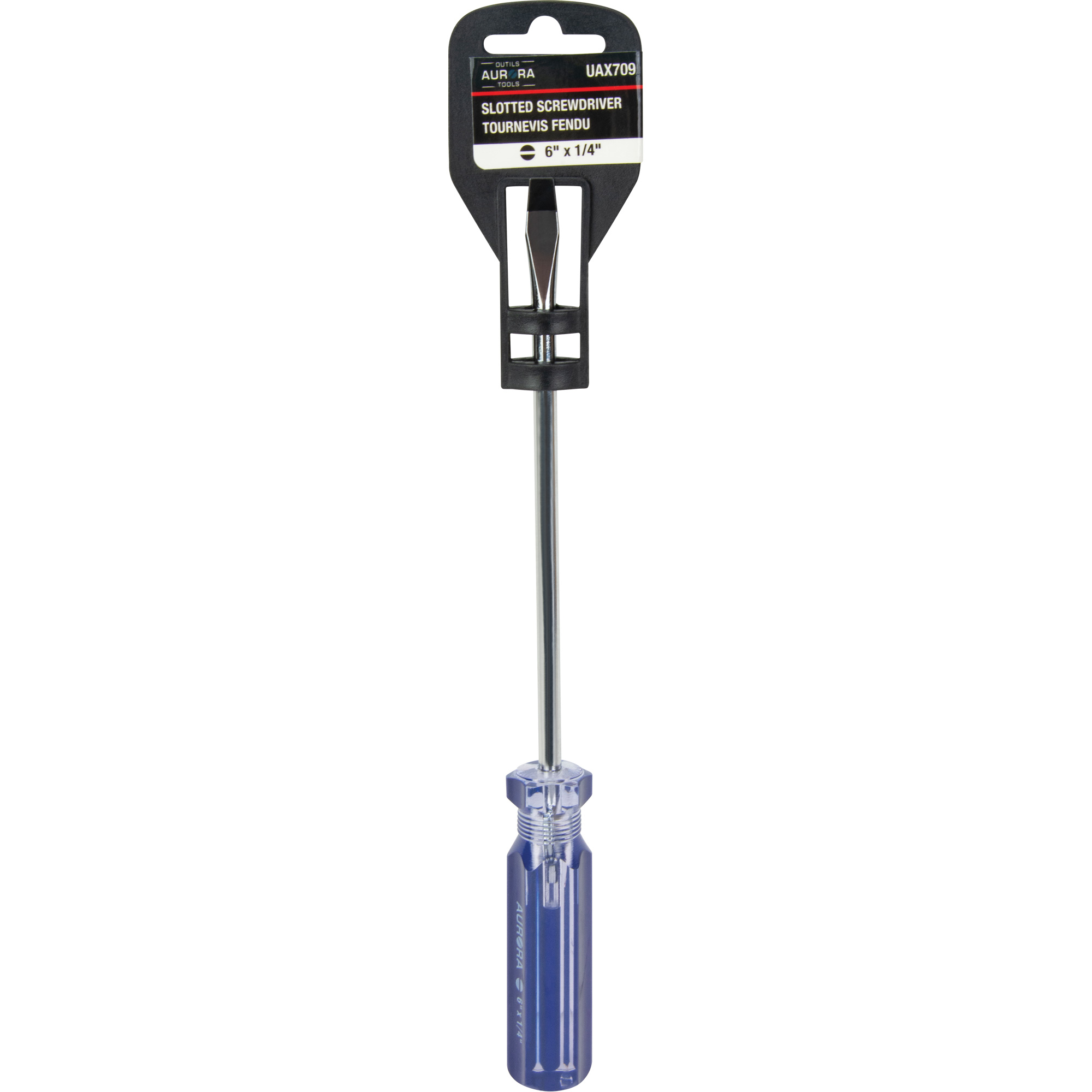 Tournevis à fente bleu transparent avec bandes, Tige de 1/4", Ronde, Prise en Plastique